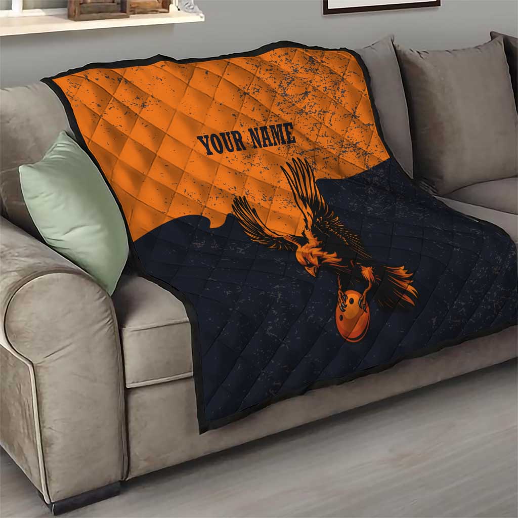 Flying Eagle Carrying Bowling Ball Quilt with Grunge Orange and Black Splatter Design - Wonder Print Shop