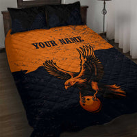 Flying Eagle Carrying Bowling Ball Quilt Bed Set with Grunge Orange and Black Splatter Design - Wonder Print Shop