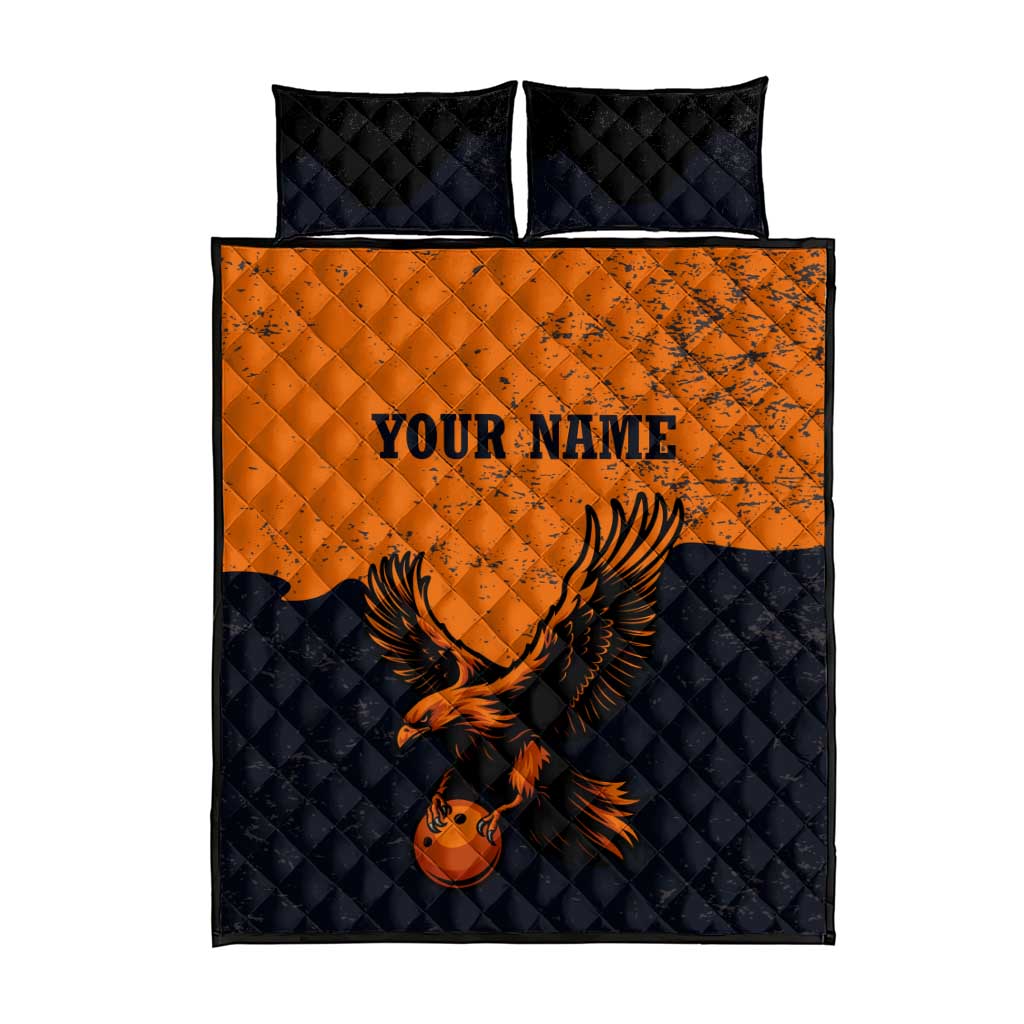 Flying Eagle Carrying Bowling Ball Quilt Bed Set with Grunge Orange and Black Splatter Design - Wonder Print Shop