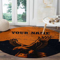 Flying Eagle Carrying Bowling Ball Round Carpet with Grunge Orange and Black Splatter Design - Wonder Print Shop
