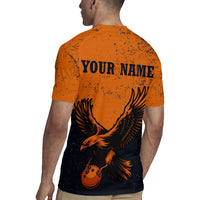 Flying Eagle Carrying Bowling Ball Rugby Jersey with Grunge Orange and Black Splatter Design - Wonder Print Shop