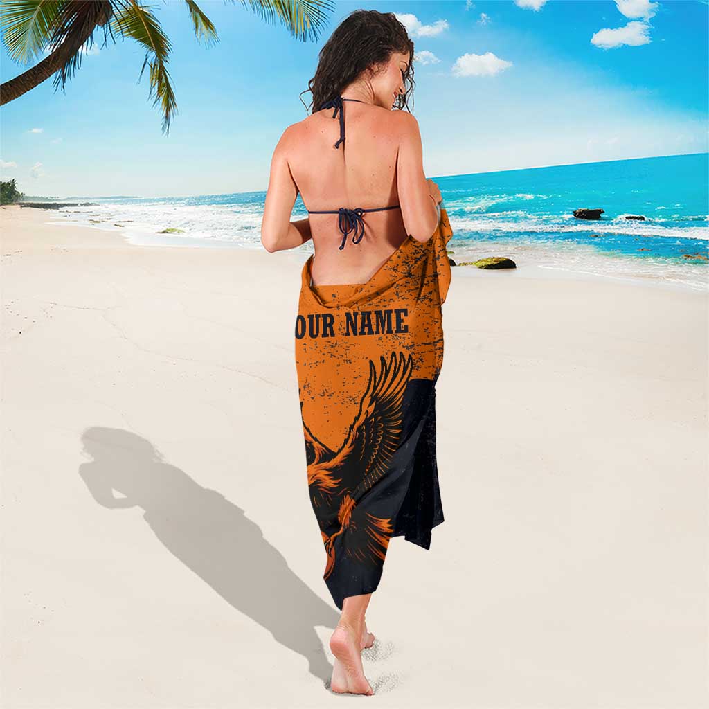 Flying Eagle Carrying Bowling Ball Sarong with Grunge Orange and Black Splatter Design - Wonder Print Shop