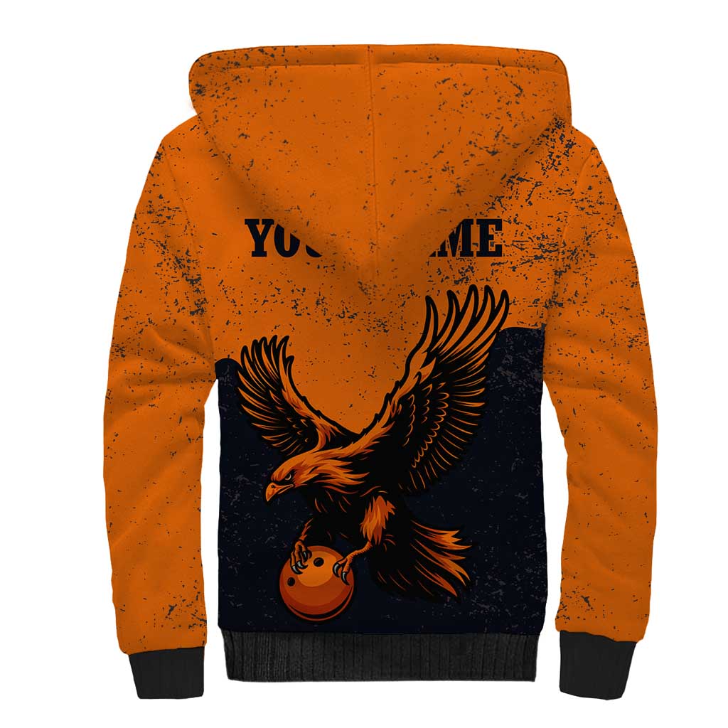Flying Eagle Carrying Bowling Ball Sherpa Hoodie with Grunge Orange and Black Splatter Design - Wonder Print Shop