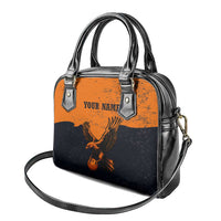 Flying Eagle Carrying Bowling Ball Shoulder Handbag with Grunge Orange and Black Splatter Design - Wonder Print Shop