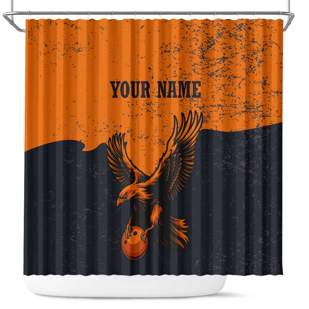 Flying Eagle Carrying Bowling Ball Shower Curtain with Grunge Orange and Black Splatter Design - Wonder Print Shop