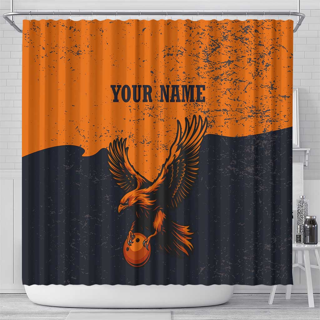 Flying Eagle Carrying Bowling Ball Shower Curtain with Grunge Orange and Black Splatter Design - Wonder Print Shop