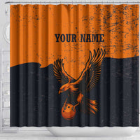 Flying Eagle Carrying Bowling Ball Shower Curtain with Grunge Orange and Black Splatter Design - Wonder Print Shop