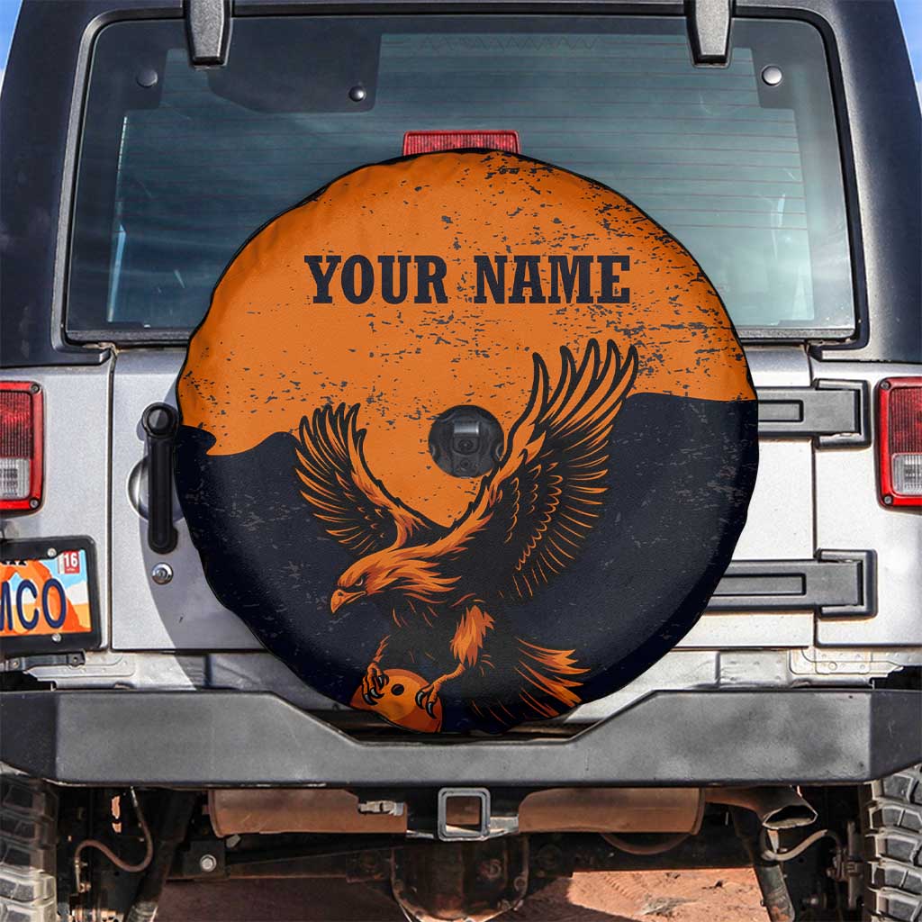 Flying Eagle Carrying Bowling Ball Spare Tire Cover with Grunge Orange and Black Splatter Design - Wonder Print Shop