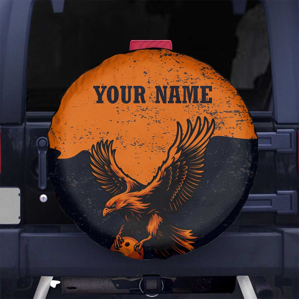 Flying Eagle Carrying Bowling Ball Spare Tire Cover with Grunge Orange and Black Splatter Design - Wonder Print Shop
