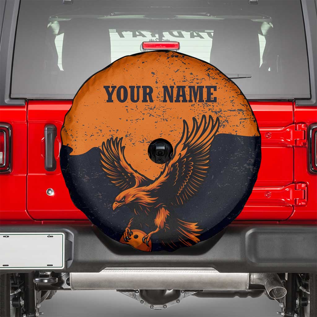 Flying Eagle Carrying Bowling Ball Spare Tire Cover with Grunge Orange and Black Splatter Design - Wonder Print Shop