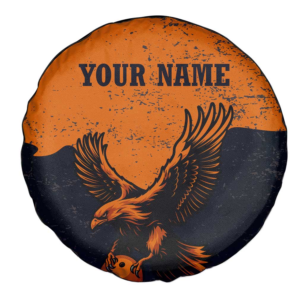 Flying Eagle Carrying Bowling Ball Spare Tire Cover with Grunge Orange and Black Splatter Design - Wonder Print Shop