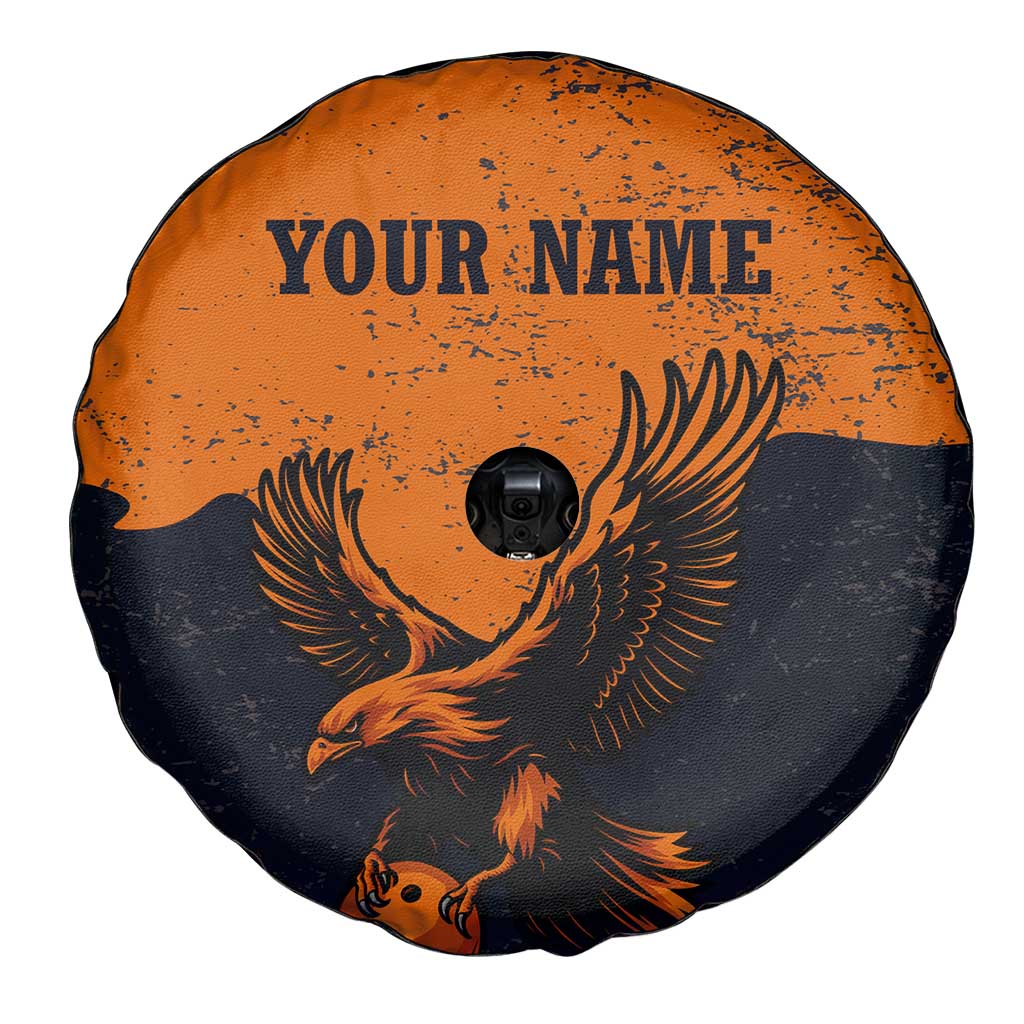 Flying Eagle Carrying Bowling Ball Spare Tire Cover with Grunge Orange and Black Splatter Design - Wonder Print Shop
