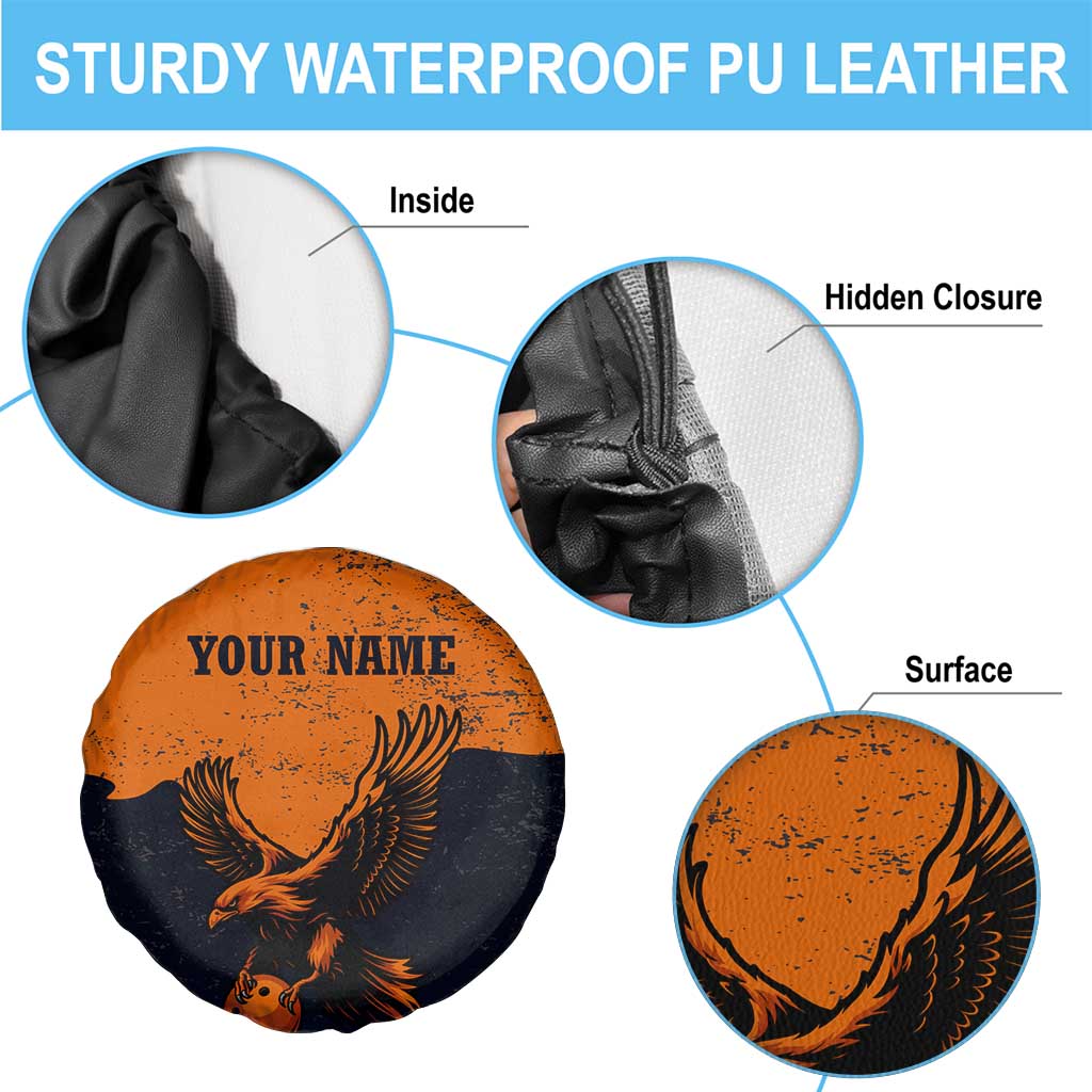 Flying Eagle Carrying Bowling Ball Spare Tire Cover with Grunge Orange and Black Splatter Design - Wonder Print Shop