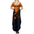 Flying Eagle Carrying Bowling Ball Summer Maxi Dress with Grunge Orange and Black Splatter Design - Wonder Print Shop
