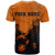 Flying Eagle Carrying Bowling Ball T Shirt with Grunge Orange and Black Splatter Design - Wonder Print Shop