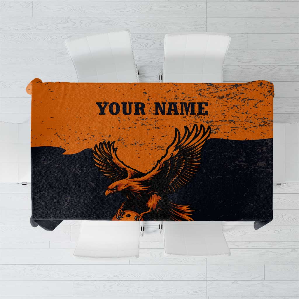 Flying Eagle Carrying Bowling Ball Tablecloth with Grunge Orange and Black Splatter Design - Wonder Print Shop