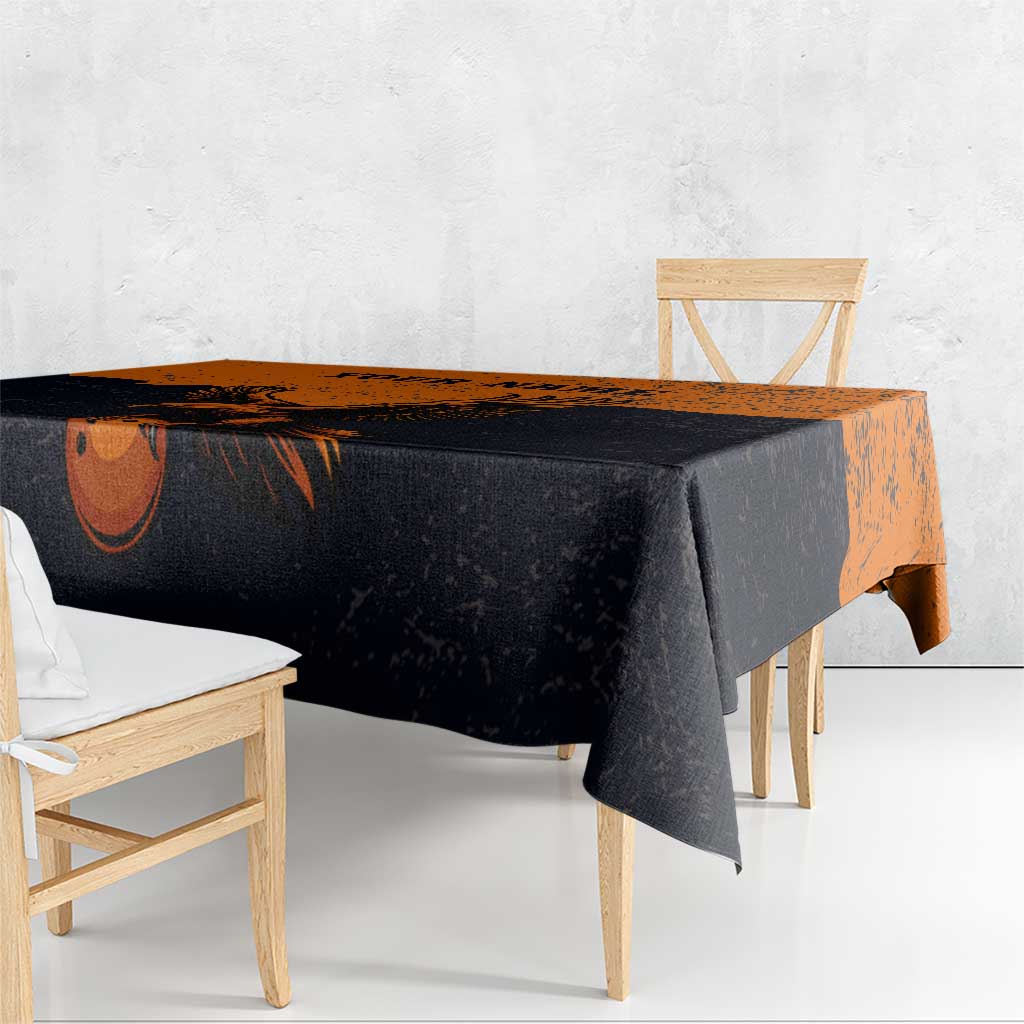 Flying Eagle Carrying Bowling Ball Tablecloth with Grunge Orange and Black Splatter Design - Wonder Print Shop