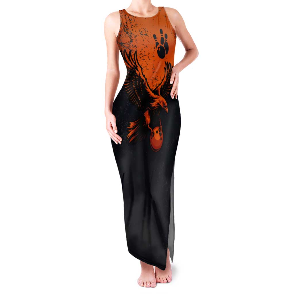 Flying Eagle Carrying Bowling Ball Tank Maxi Dress with Grunge Orange and Black Splatter Design - Wonder Print Shop