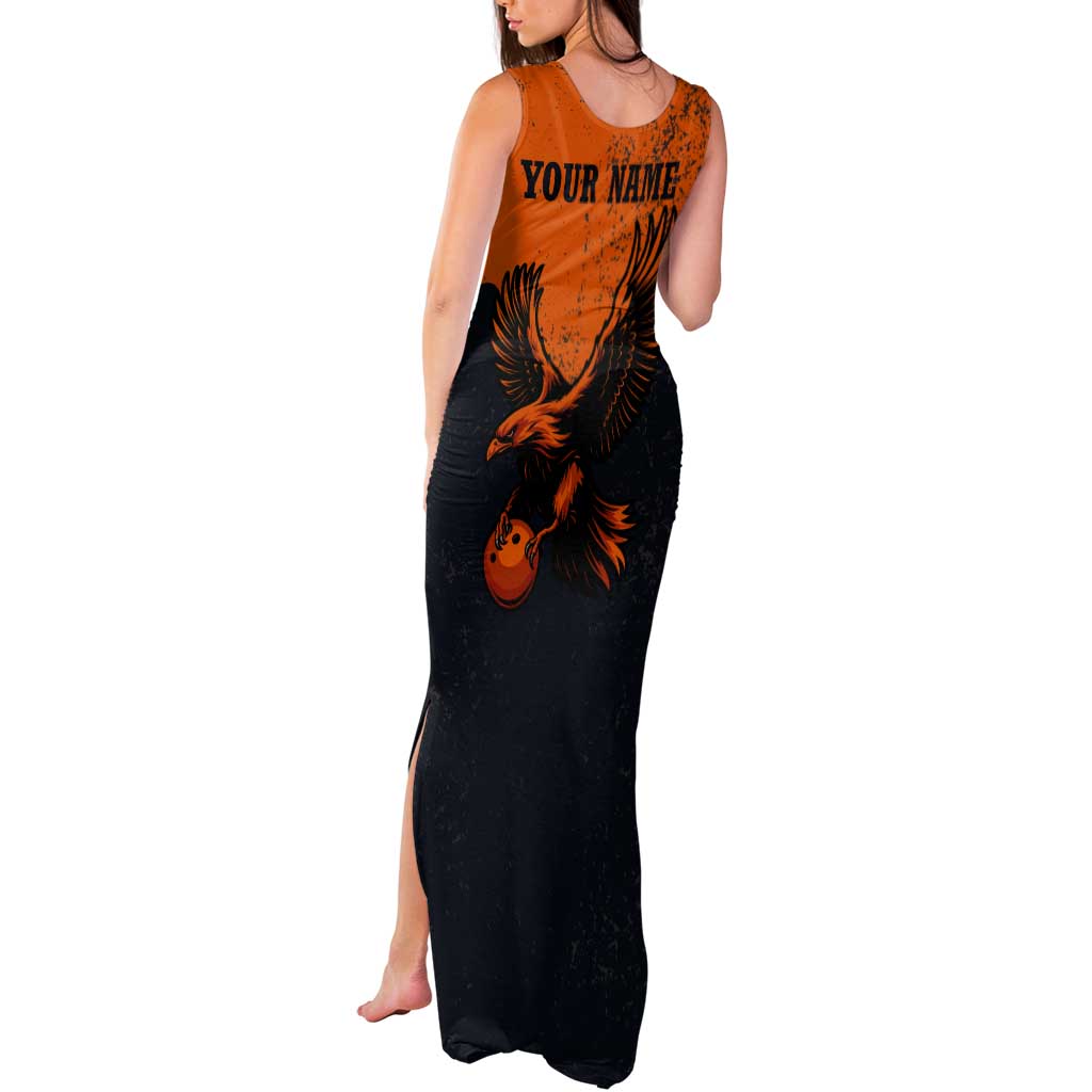 Flying Eagle Carrying Bowling Ball Tank Maxi Dress with Grunge Orange and Black Splatter Design - Wonder Print Shop
