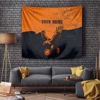 Flying Eagle Carrying Bowling Ball Tapestry with Grunge Orange and Black Splatter Design - Wonder Print Shop
