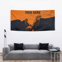 Flying Eagle Carrying Bowling Ball Tapestry with Grunge Orange and Black Splatter Design - Wonder Print Shop