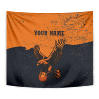 Flying Eagle Carrying Bowling Ball Tapestry with Grunge Orange and Black Splatter Design - Wonder Print Shop