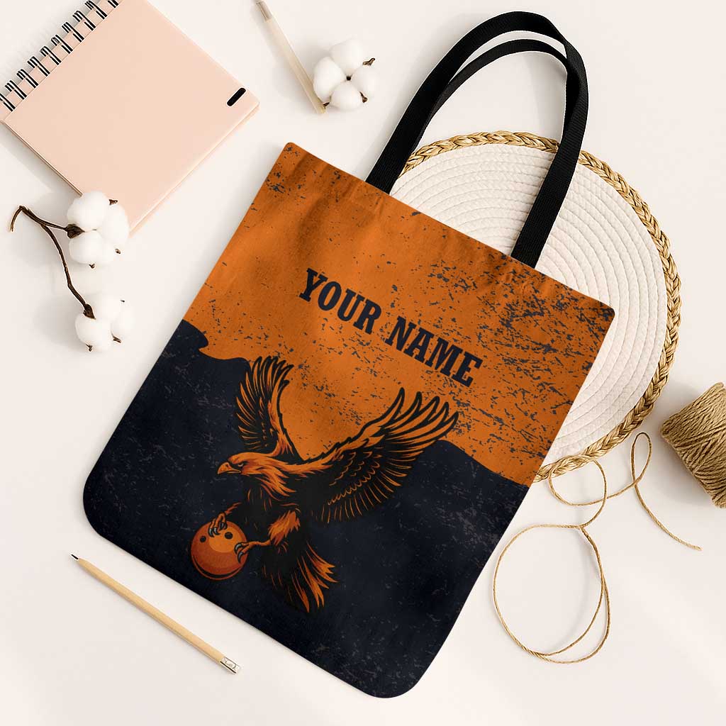 Flying Eagle Carrying Bowling Ball Tote Bag with Grunge Orange and Black Splatter Design - Wonder Print Shop