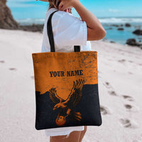 Flying Eagle Carrying Bowling Ball Tote Bag with Grunge Orange and Black Splatter Design - Wonder Print Shop