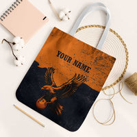 Flying Eagle Carrying Bowling Ball Tote Bag with Grunge Orange and Black Splatter Design - Wonder Print Shop