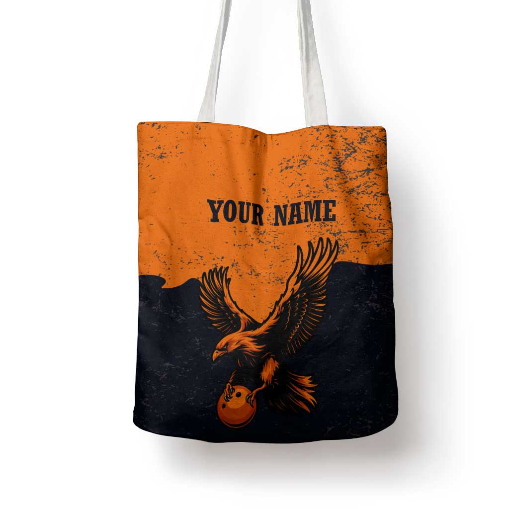 Flying Eagle Carrying Bowling Ball Tote Bag with Grunge Orange and Black Splatter Design - Wonder Print Shop