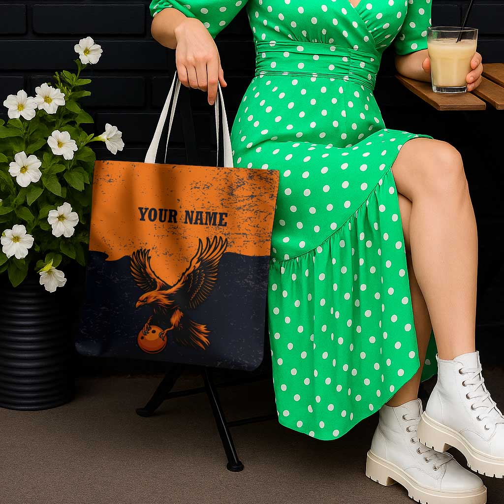 Flying Eagle Carrying Bowling Ball Tote Bag with Grunge Orange and Black Splatter Design - Wonder Print Shop