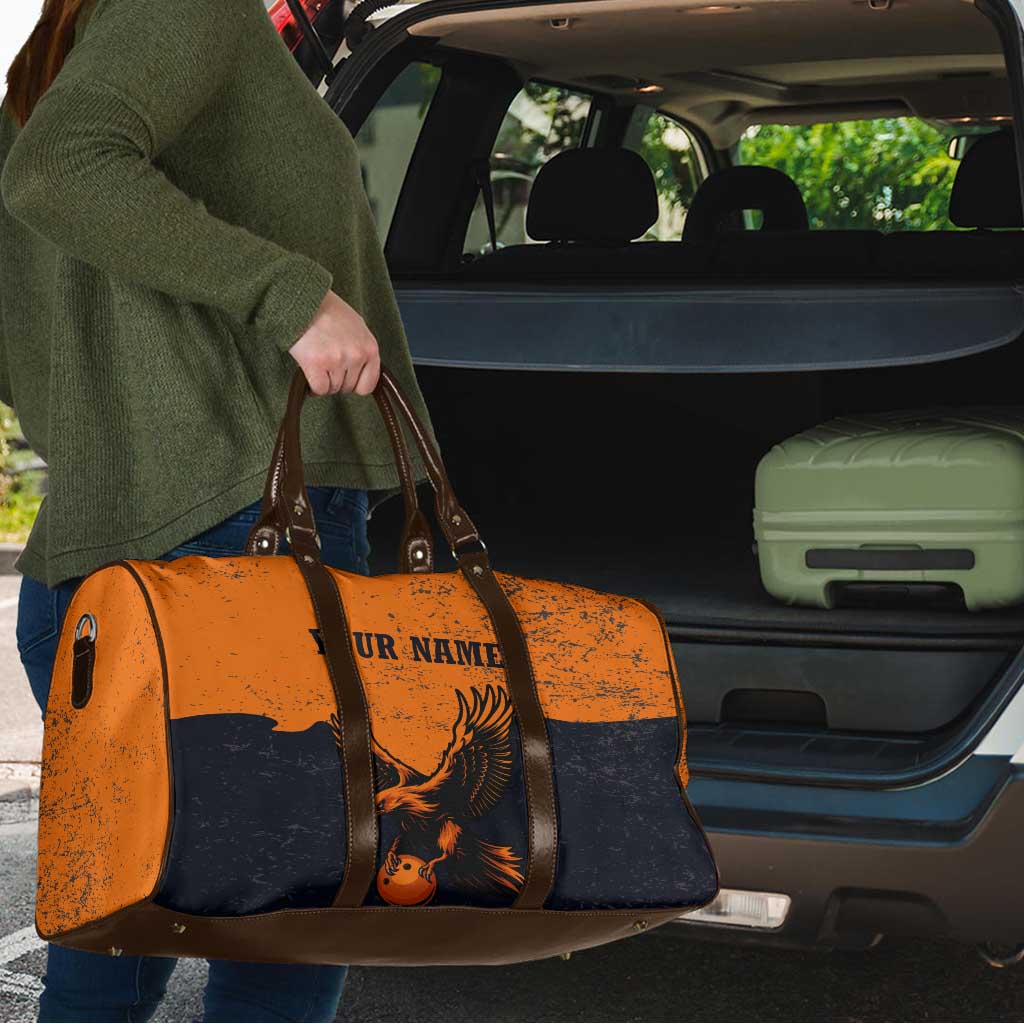 Flying Eagle Carrying Bowling Ball Travel Bag with Grunge Orange and Black Splatter Design - Wonder Print Shop