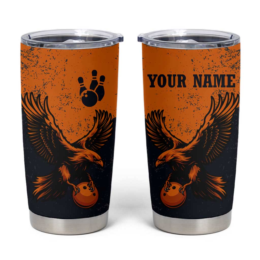 Flying Eagle Carrying Bowling Ball Tumbler Cup with Grunge Orange and Black Splatter Design - Wonder Print Shop