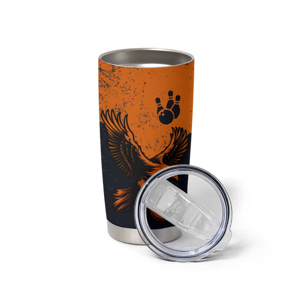 Flying Eagle Carrying Bowling Ball Tumbler Cup with Grunge Orange and Black Splatter Design - Wonder Print Shop