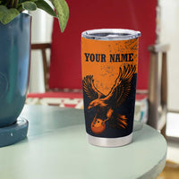 Flying Eagle Carrying Bowling Ball Tumbler Cup with Grunge Orange and Black Splatter Design - Wonder Print Shop