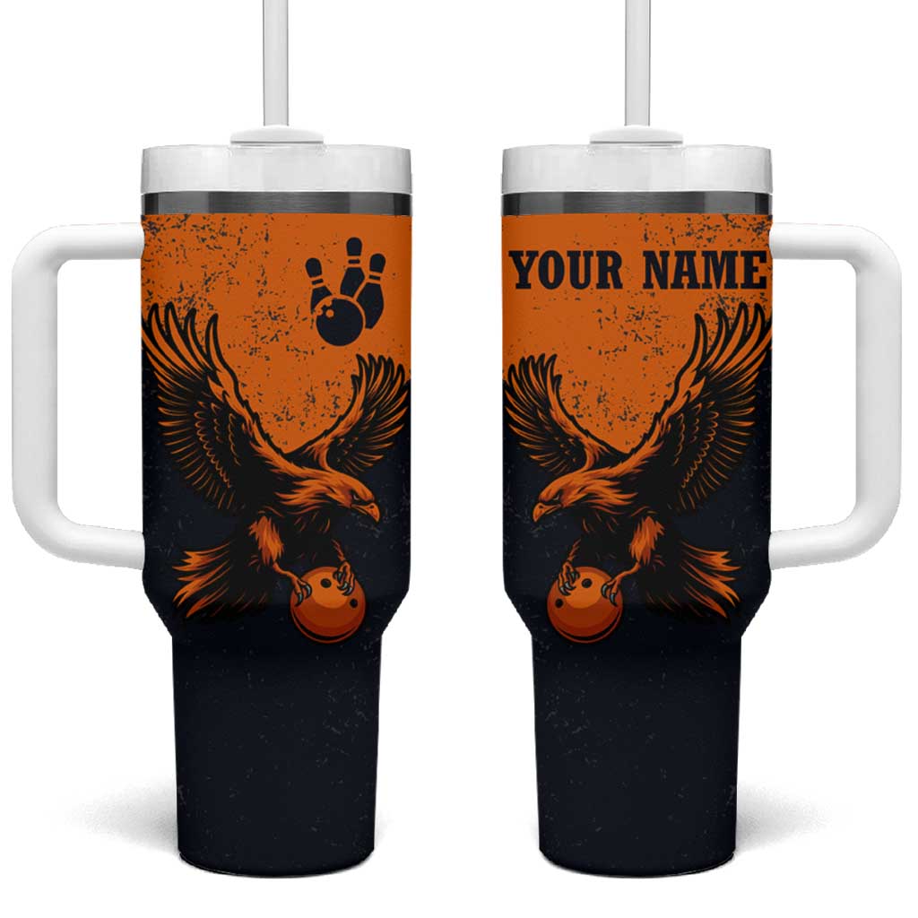 Flying Eagle Carrying Bowling Ball Tumbler With Handle with Grunge Orange and Black Splatter Design - Wonder Print Shop