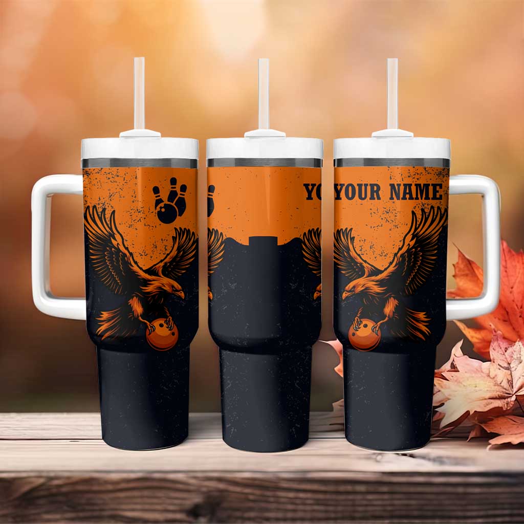 Flying Eagle Carrying Bowling Ball Tumbler With Handle with Grunge Orange and Black Splatter Design - Wonder Print Shop