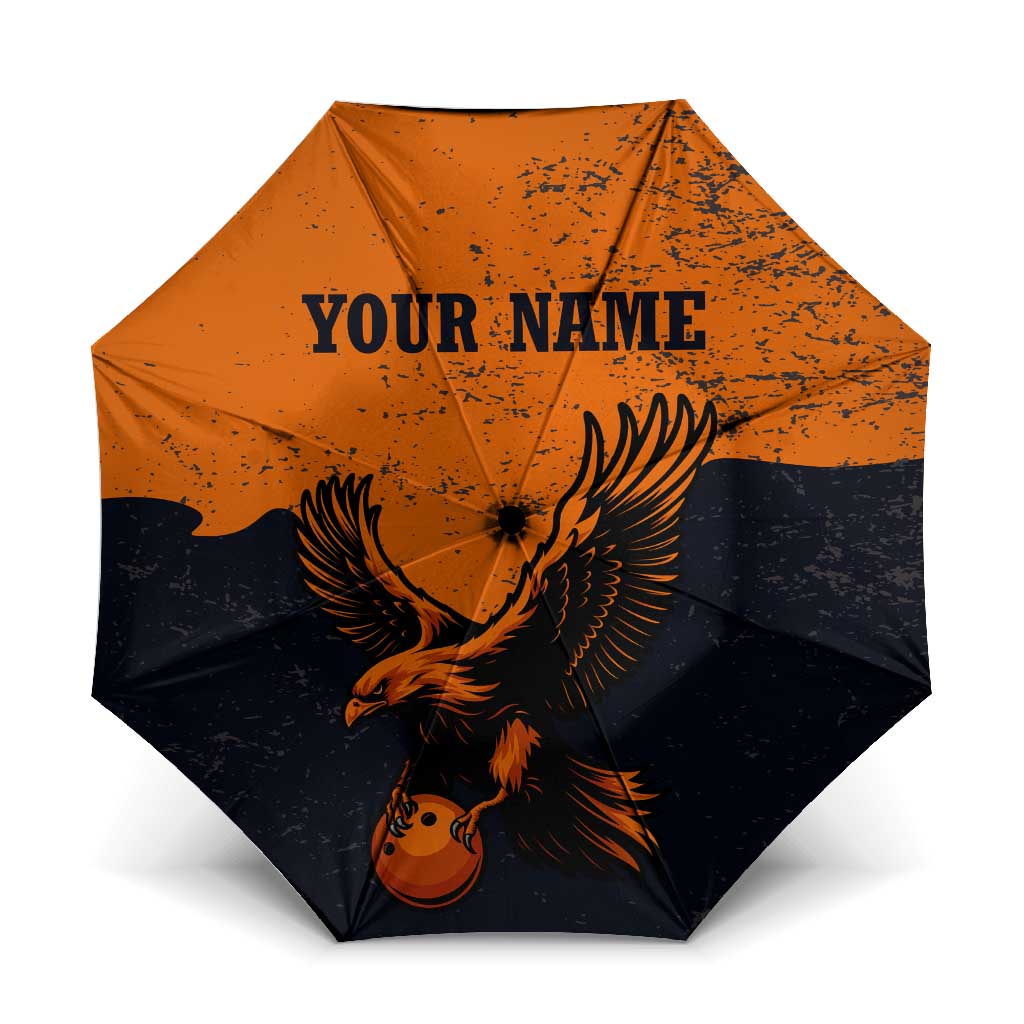 Flying Eagle Carrying Bowling Ball Umbrella with Grunge Orange and Black Splatter Design - Wonder Print Shop