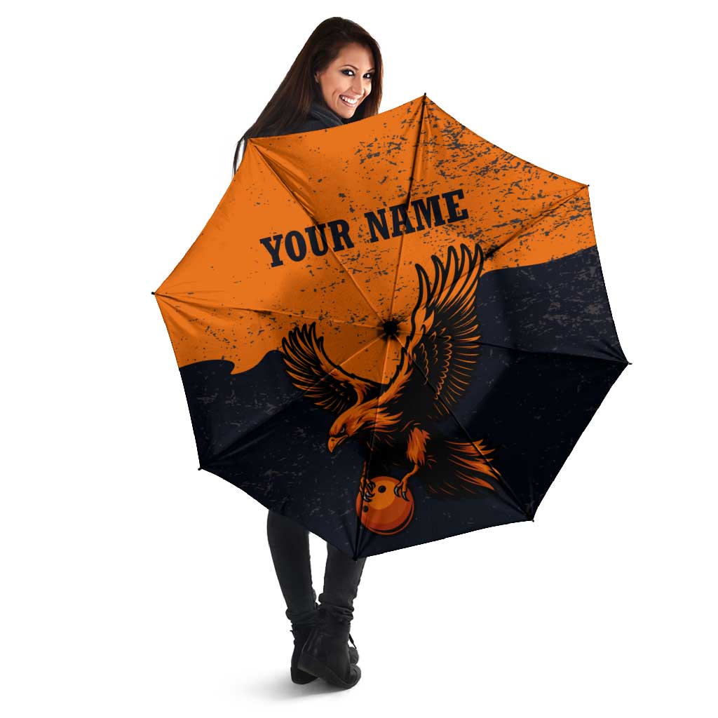 Flying Eagle Carrying Bowling Ball Umbrella with Grunge Orange and Black Splatter Design - Wonder Print Shop