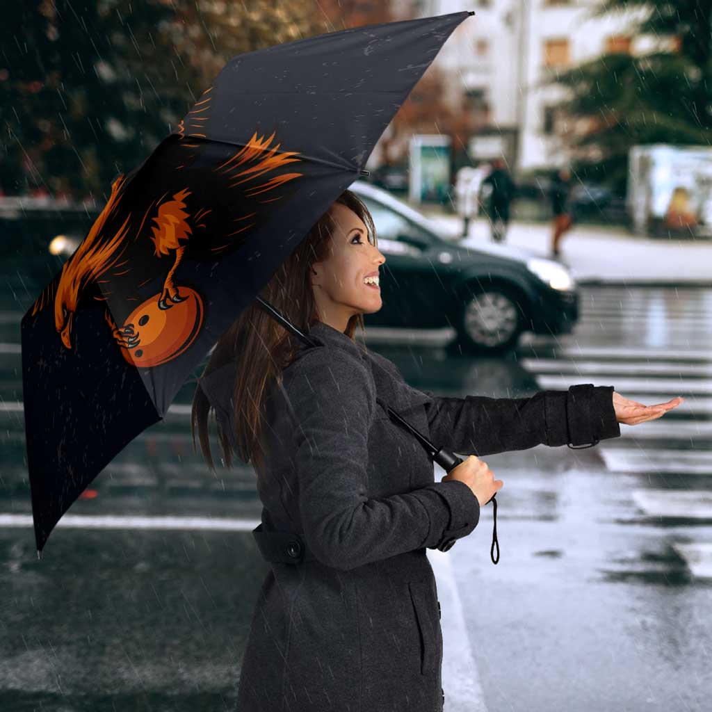 Flying Eagle Carrying Bowling Ball Umbrella with Grunge Orange and Black Splatter Design - Wonder Print Shop