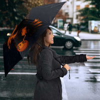 Flying Eagle Carrying Bowling Ball Umbrella with Grunge Orange and Black Splatter Design - Wonder Print Shop