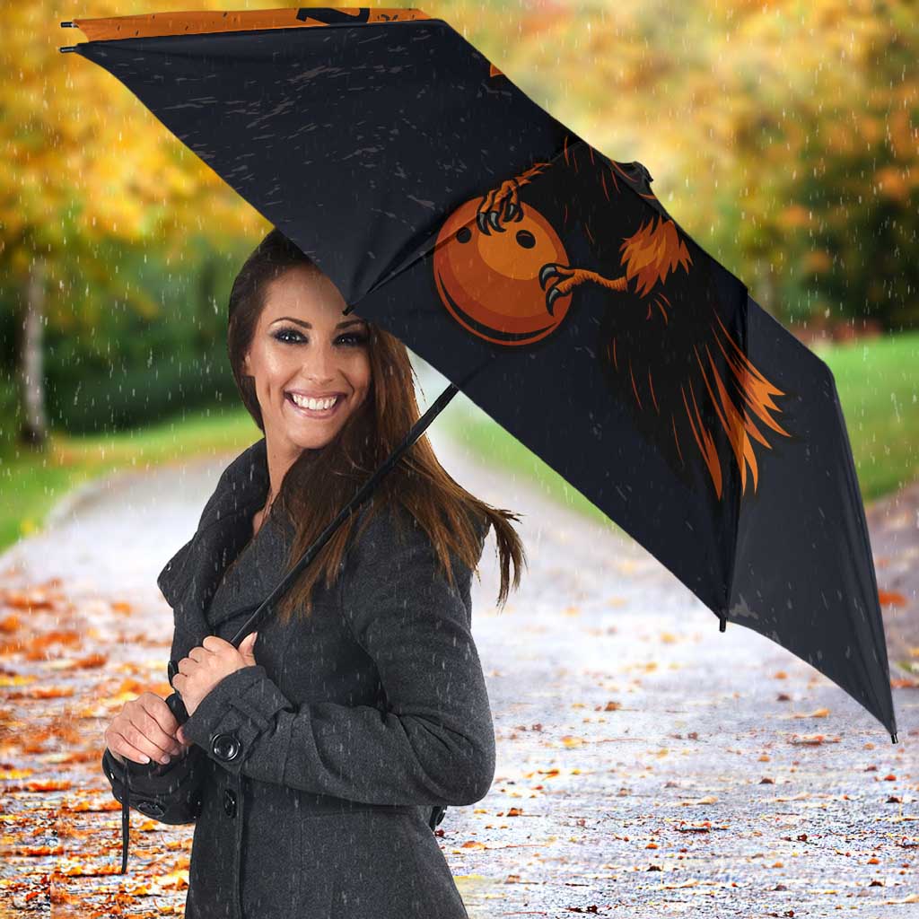 Flying Eagle Carrying Bowling Ball Umbrella with Grunge Orange and Black Splatter Design - Wonder Print Shop