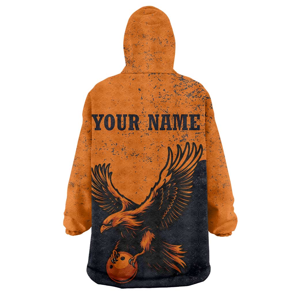 Flying Eagle Carrying Bowling Ball Wearable Blanket Hoodie with Grunge Orange and Black Splatter Design - Wonder Print Shop