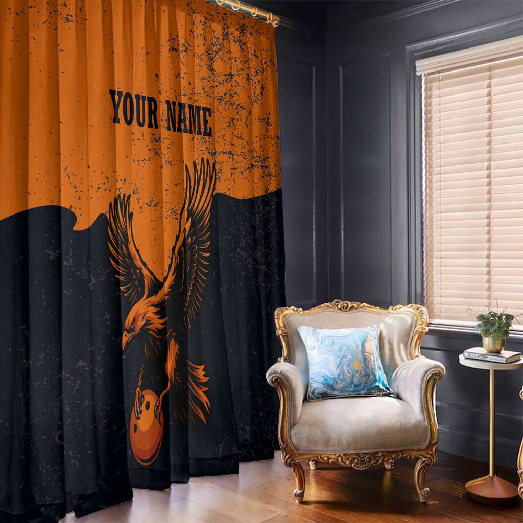 Flying Eagle Carrying Bowling Ball Window Curtain with Grunge Orange and Black Splatter Design - Wonder Print Shop