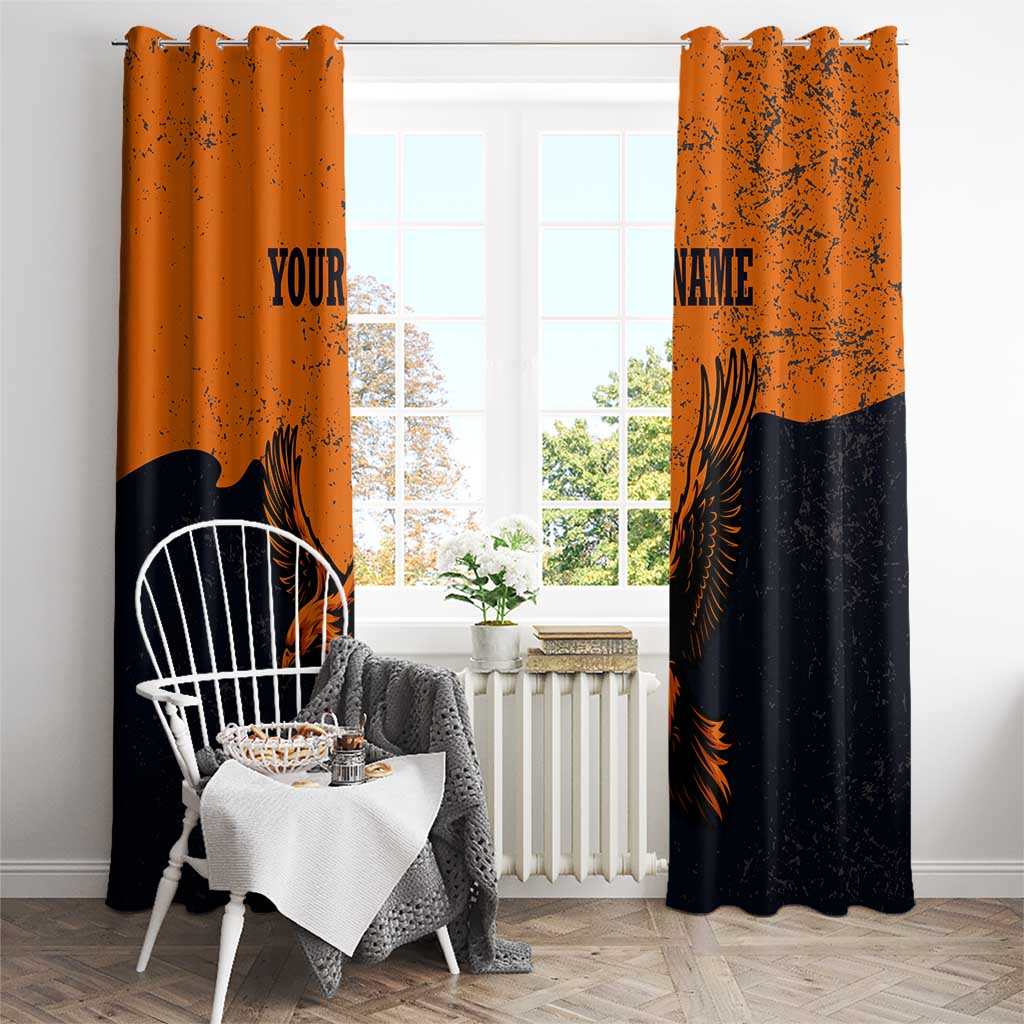 Flying Eagle Carrying Bowling Ball Window Curtain with Grunge Orange and Black Splatter Design - Wonder Print Shop