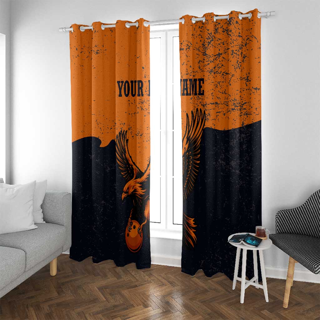 Flying Eagle Carrying Bowling Ball Window Curtain with Grunge Orange and Black Splatter Design - Wonder Print Shop
