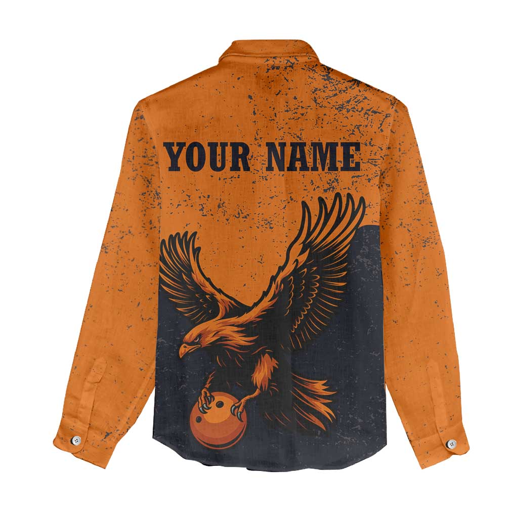 Flying Eagle Carrying Bowling Ball Women Casual Shirt with Grunge Orange and Black Splatter Design - Wonder Print Shop