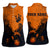 Flying Eagle Carrying Bowling Ball Women Sleeveless Polo Shirt with Grunge Orange and Black Splatter Design - Wonder Print Shop