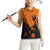 Flying Eagle Carrying Bowling Ball Women Sleeveless Polo Shirt with Grunge Orange and Black Splatter Design - Wonder Print Shop