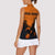 Flying Eagle Carrying Bowling Ball Women Sleeveless Polo Shirt with Grunge Orange and Black Splatter Design - Wonder Print Shop